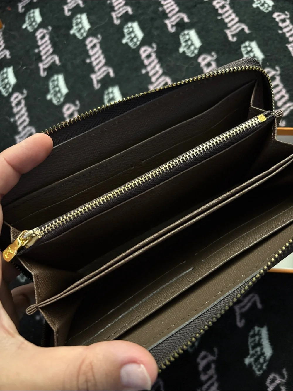 LV Brown Checker Zip Around Wallet